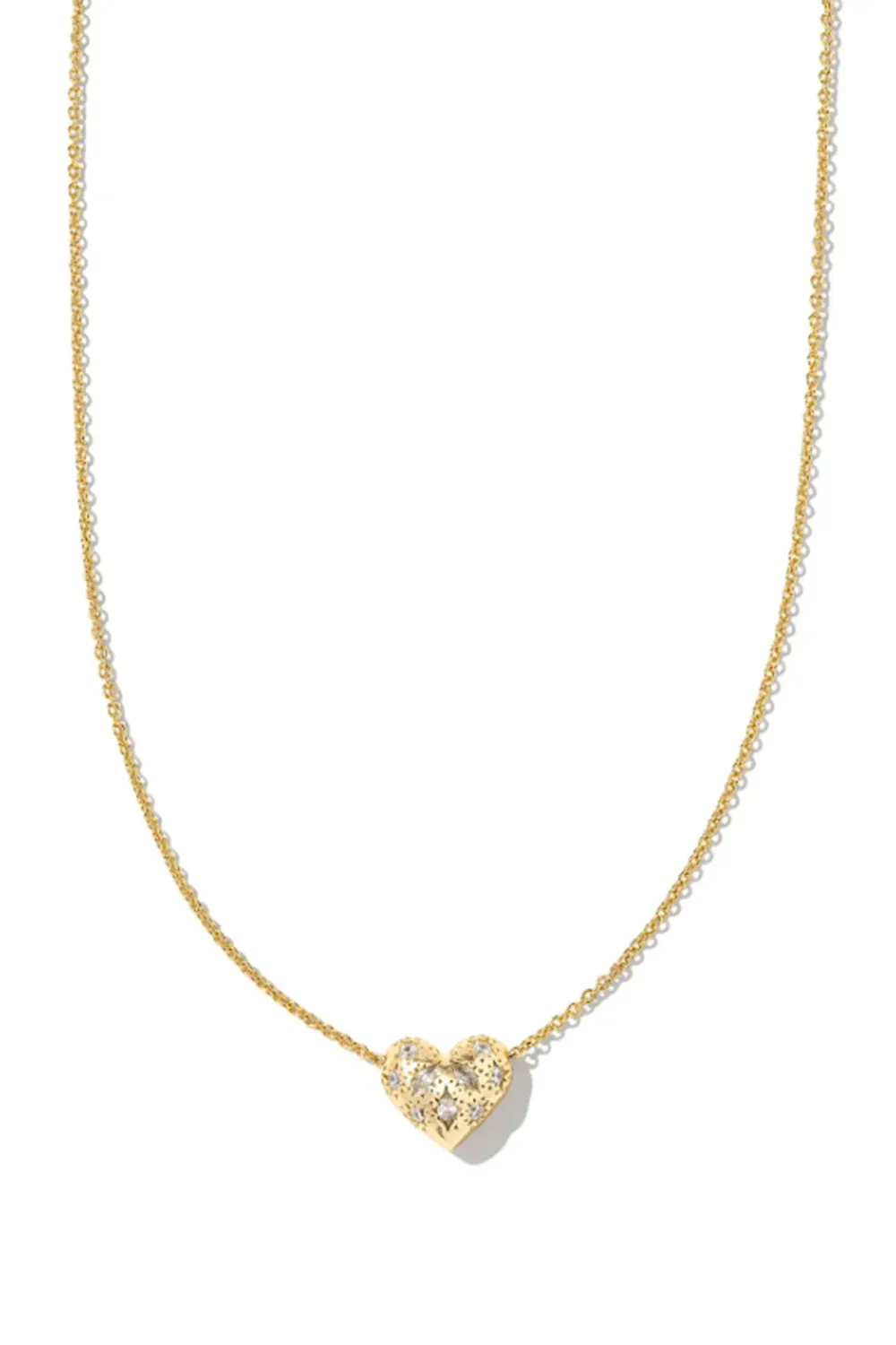 Kendra Scott Holland Gold Heart Short Pendant Necklace in White Crystal | 9608863293