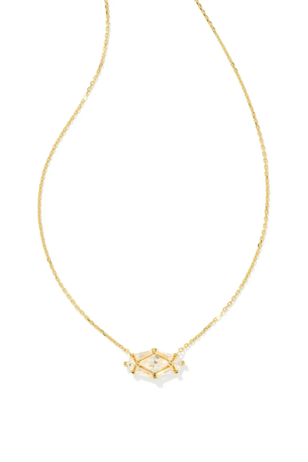 Kendra Scott Lindy Rae Elisa Gold Short Pendant Necklace in White Crystal | 9608871977