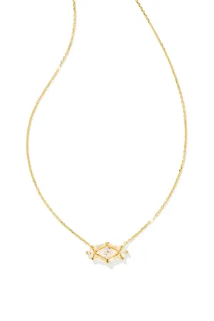 Kendra Scott Lindy Rae Elisa Gold Short Pendant Necklace in White Crystal | 9608871977