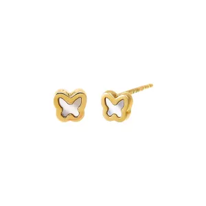 Kids Mother Of Pearl Mini Butterfly Stud Earring 14K