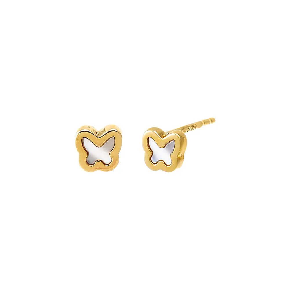 Kids Mother Of Pearl Mini Butterfly Stud Earring 14K