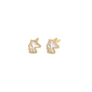 Kids Mother of Pearl Unicorn Stud Earring 14K