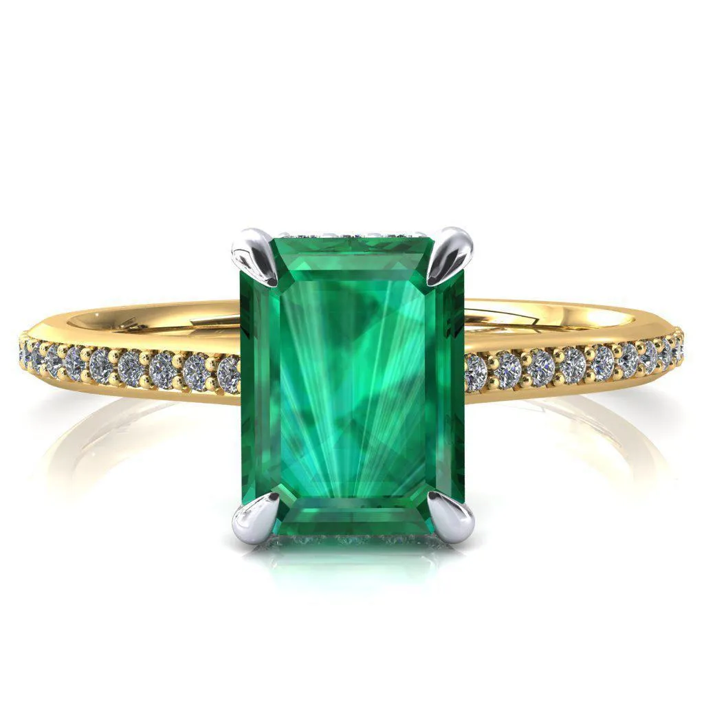 Kiki Emerald Emerald 4 Prongs Claw Floating Halo 1/2 Pinpoint Inverted Cathedral Ring