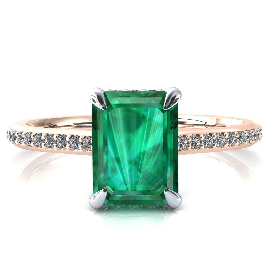 Kiki Emerald Emerald 4 Prongs Claw Floating Halo 1/2 Pinpoint Inverted Cathedral Ring