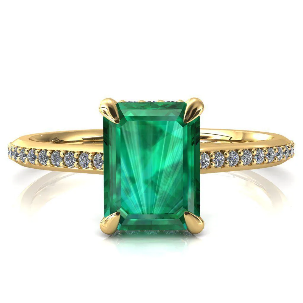 Kiki Emerald Emerald 4 Prongs Claw Floating Halo 1/2 Pinpoint Inverted Cathedral Ring