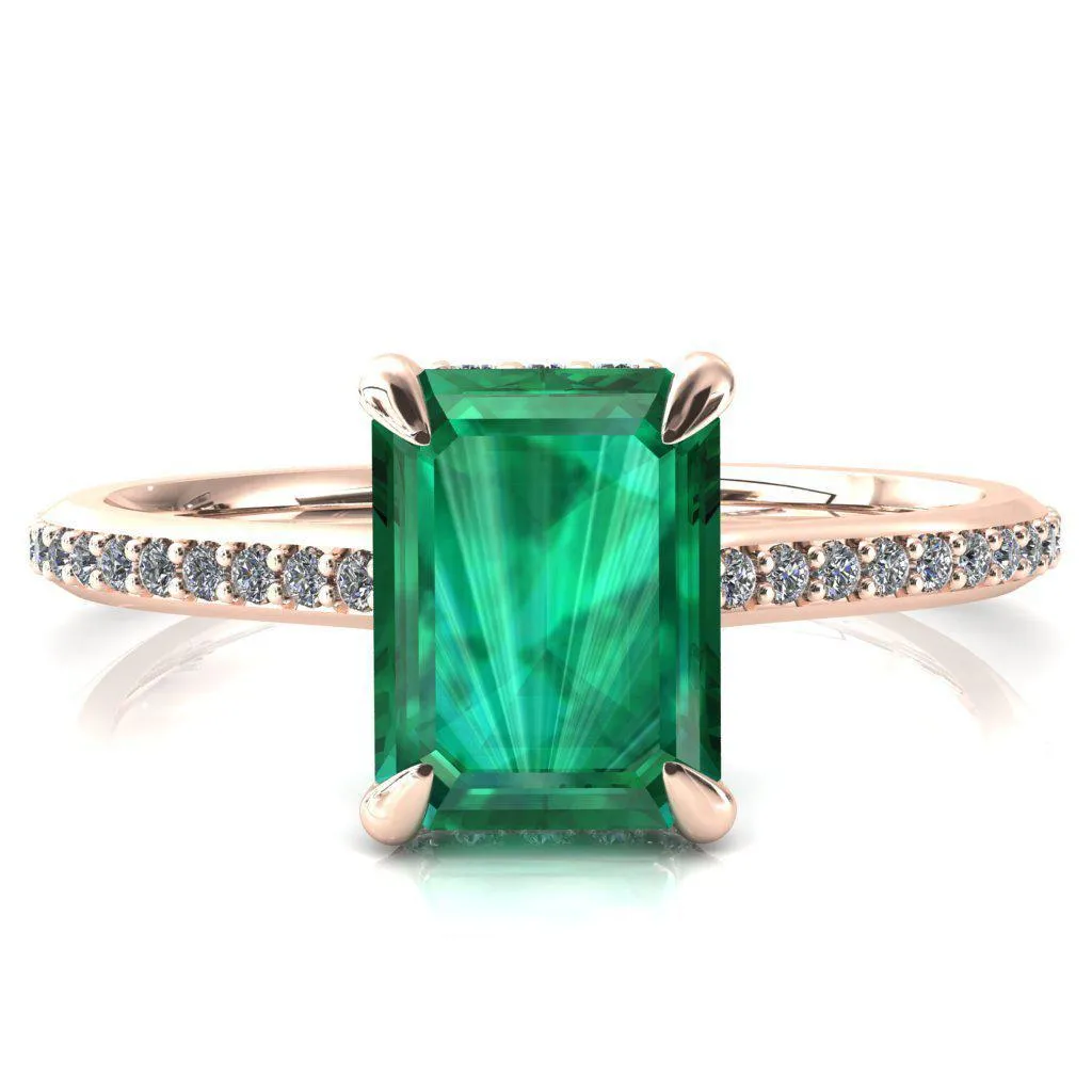 Kiki Emerald Emerald 4 Prongs Claw Floating Halo 1/2 Pinpoint Inverted Cathedral Ring