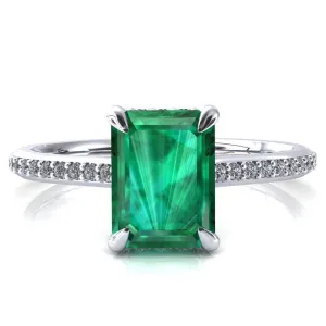Kiki Emerald Emerald 4 Prongs Claw Floating Halo 1/2 Pinpoint Inverted Cathedral Ring