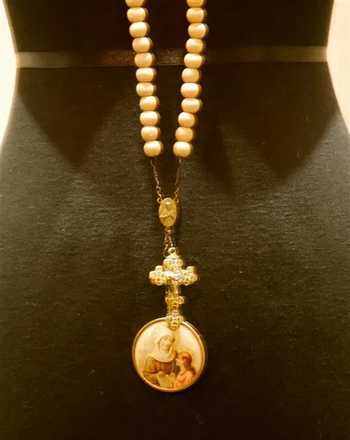 Kimmie Winter Tan Bead Rosary Necklace