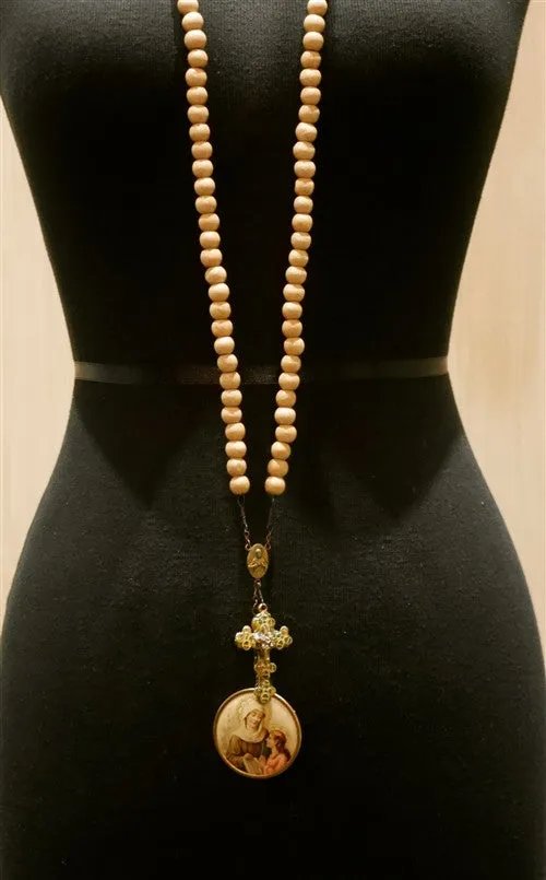Kimmie Winter Tan Bead Rosary Necklace
