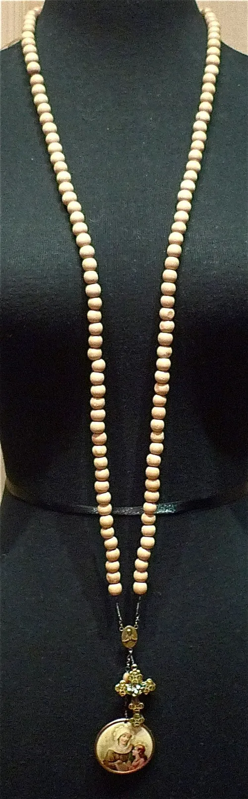 Kimmie Winter Tan Bead Rosary Necklace
