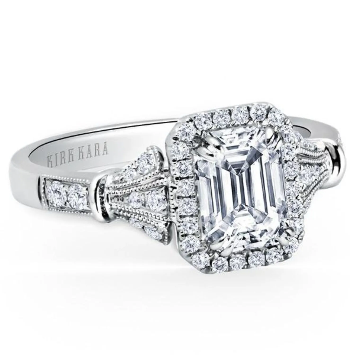Kirk Kara "Lori" Emerald Cut Halo Diamond Engagement Ring