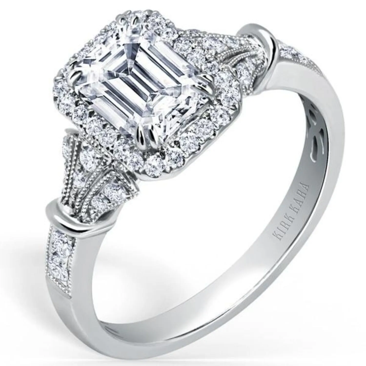 Kirk Kara "Lori" Emerald Cut Halo Diamond Engagement Ring