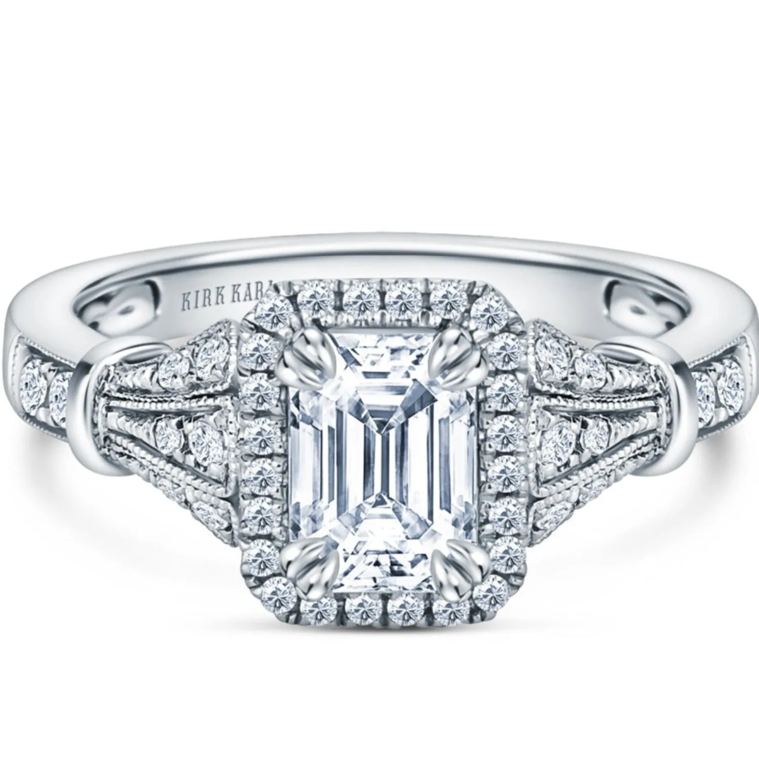 Kirk Kara "Lori" Emerald Cut Halo Diamond Engagement Ring