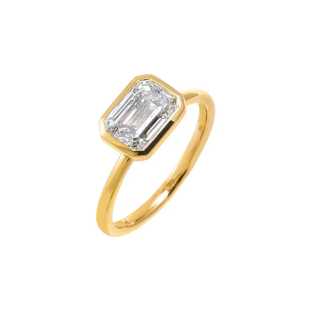 Lab Grown Diamond Emerald Bezel Ring 14K