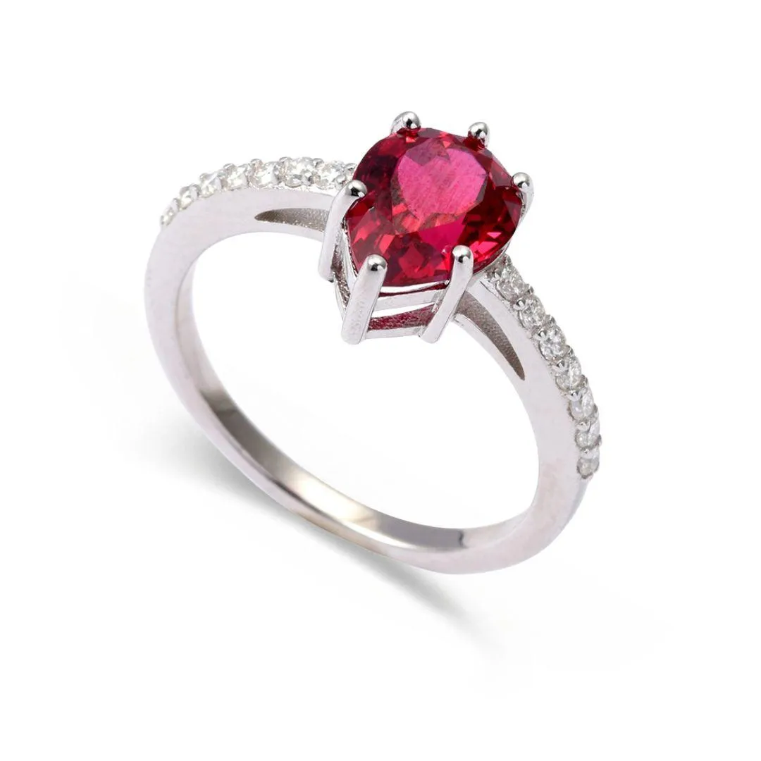 Lab Grown Ruby Teardrop Ring
