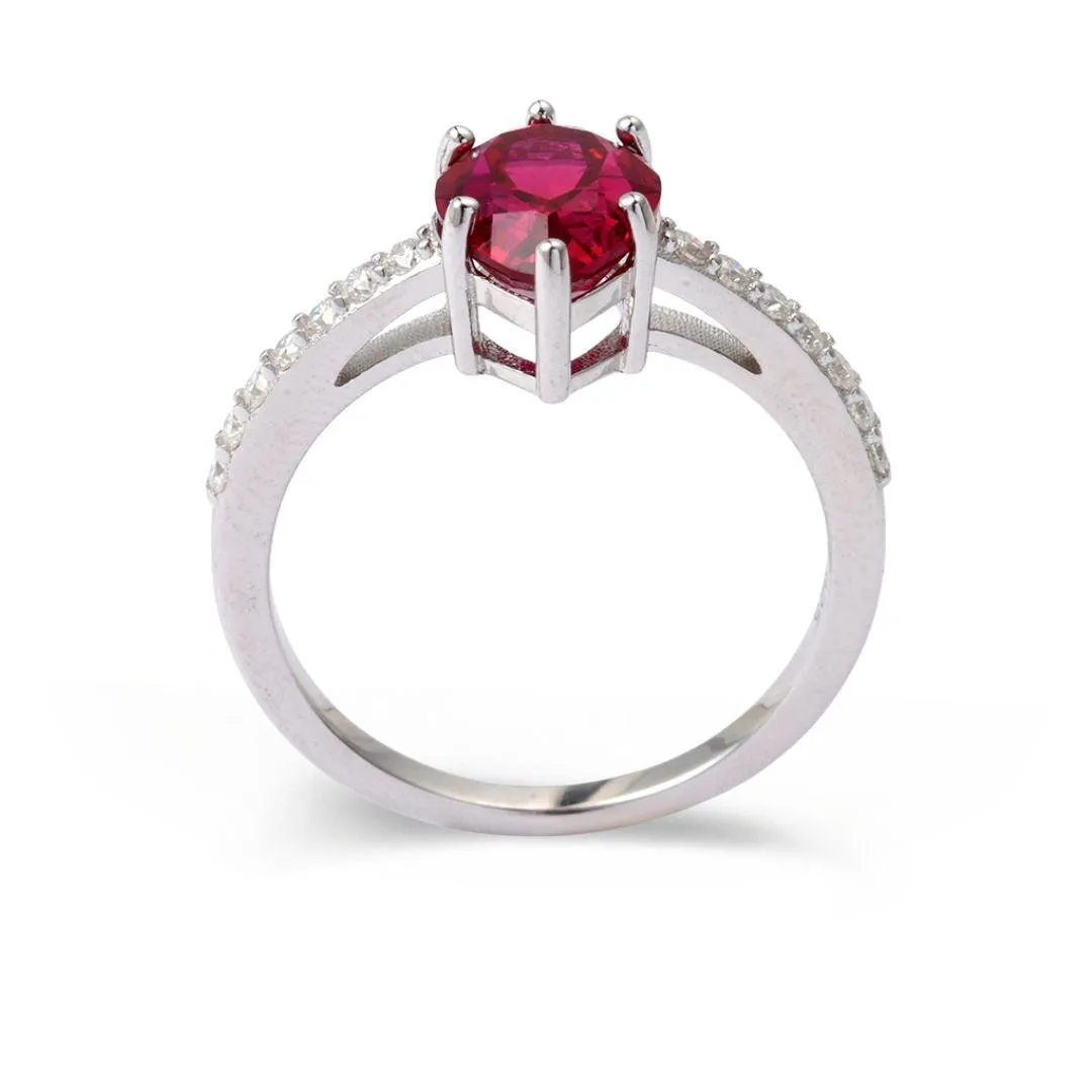 Lab Grown Ruby Teardrop Ring