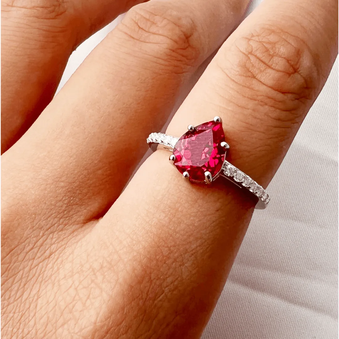 Lab Grown Ruby Teardrop Ring