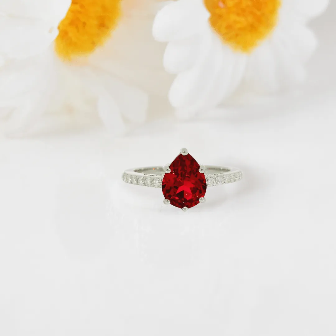 Lab Grown Ruby Teardrop Ring