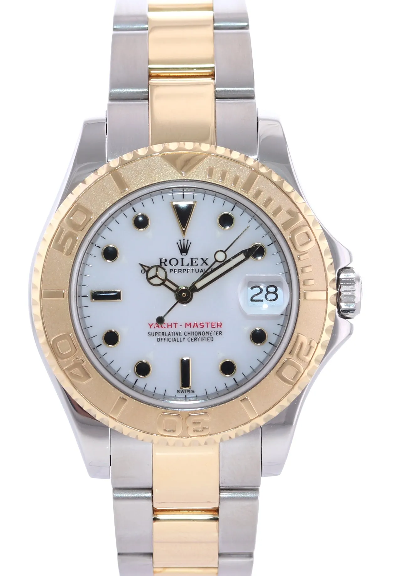 Ladies Rolex Yacht-Master 18k Gold 168623 35mm Mid Size White Two Tone Watch