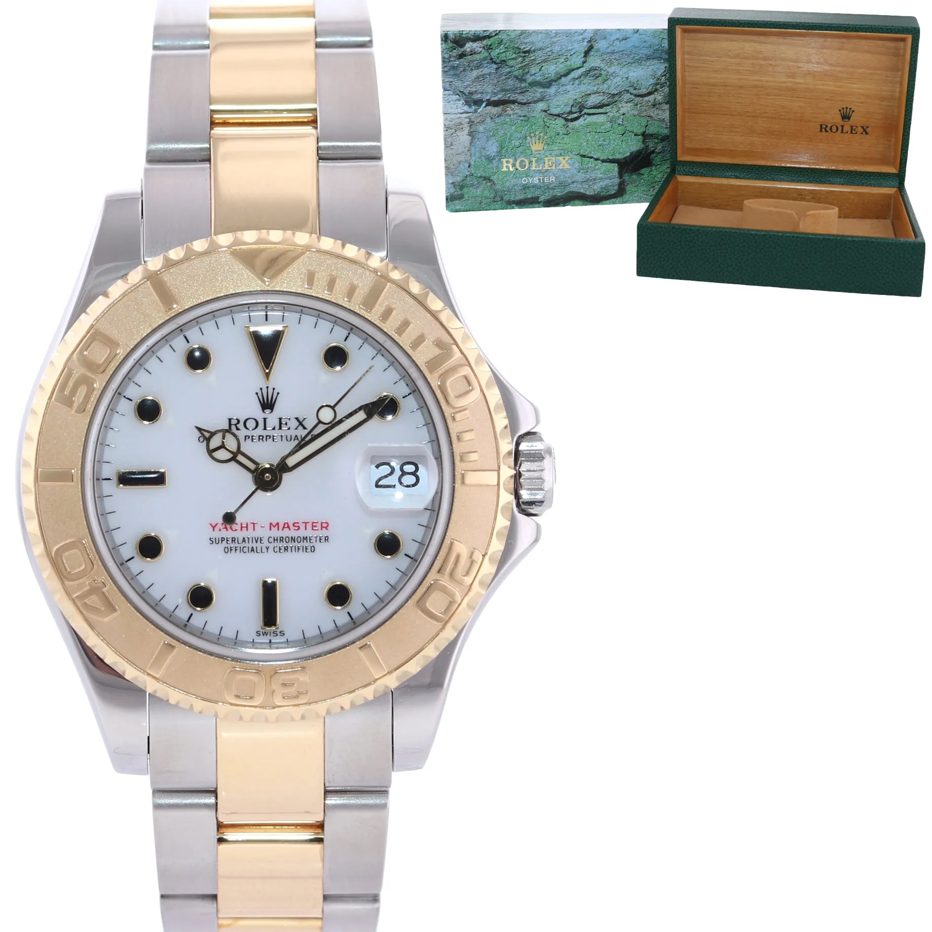 Ladies Rolex Yacht-Master 18k Gold 168623 35mm Mid Size White Two Tone Watch