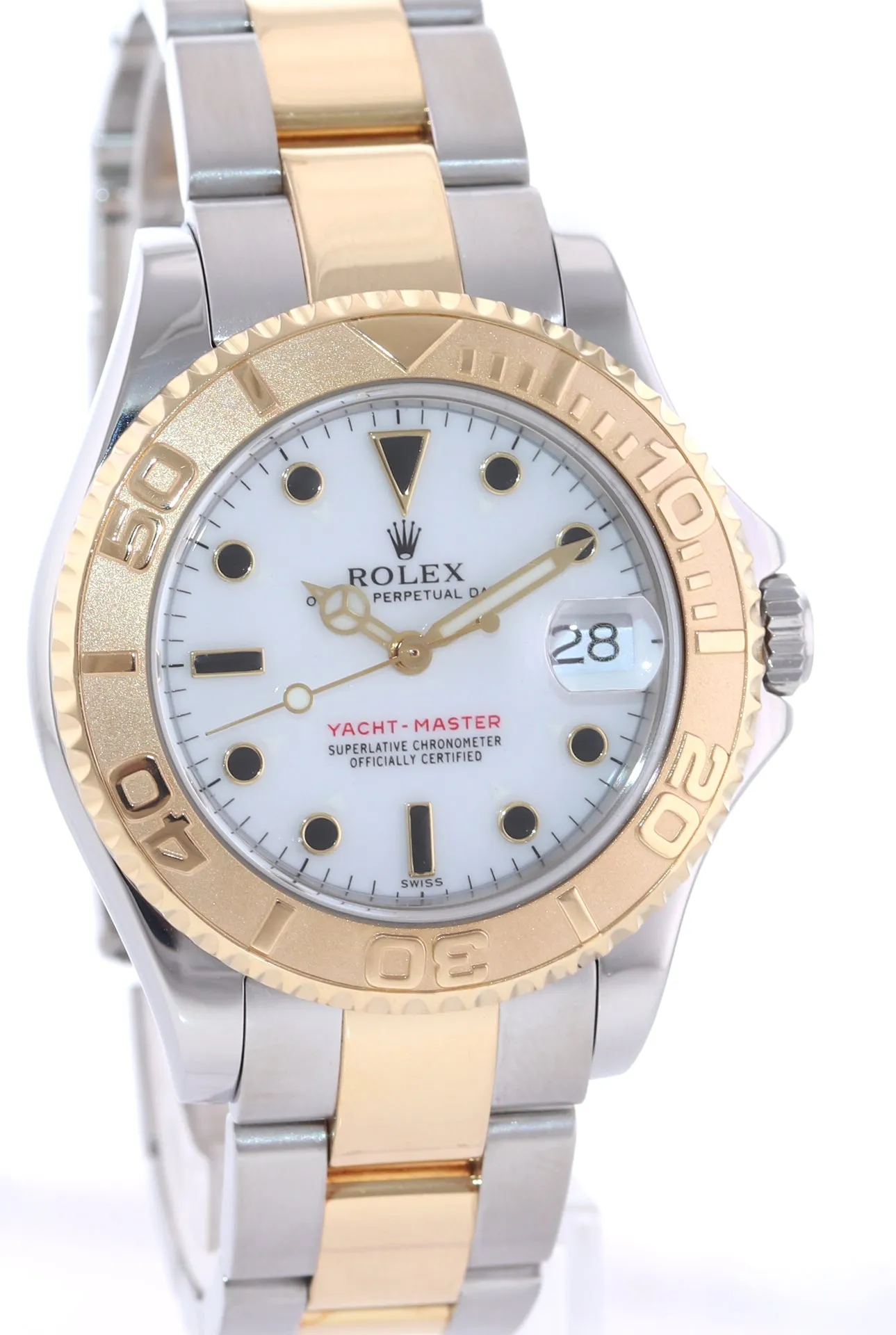 Ladies Rolex Yacht-Master 18k Gold 168623 35mm Mid Size White Two Tone Watch