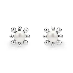 LAGOS Luna Fleur Pearl Stud Earrings in Sterling Silver and 14K Yellow Gold