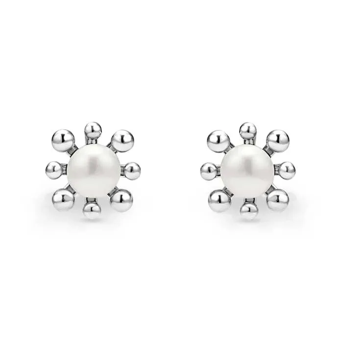 LAGOS Luna Fleur Pearl Stud Earrings in Sterling Silver and 14K Yellow Gold