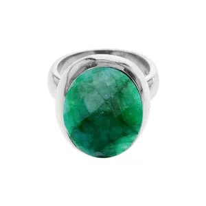 Large oval heavyset chequer-cut emerald quartz ring