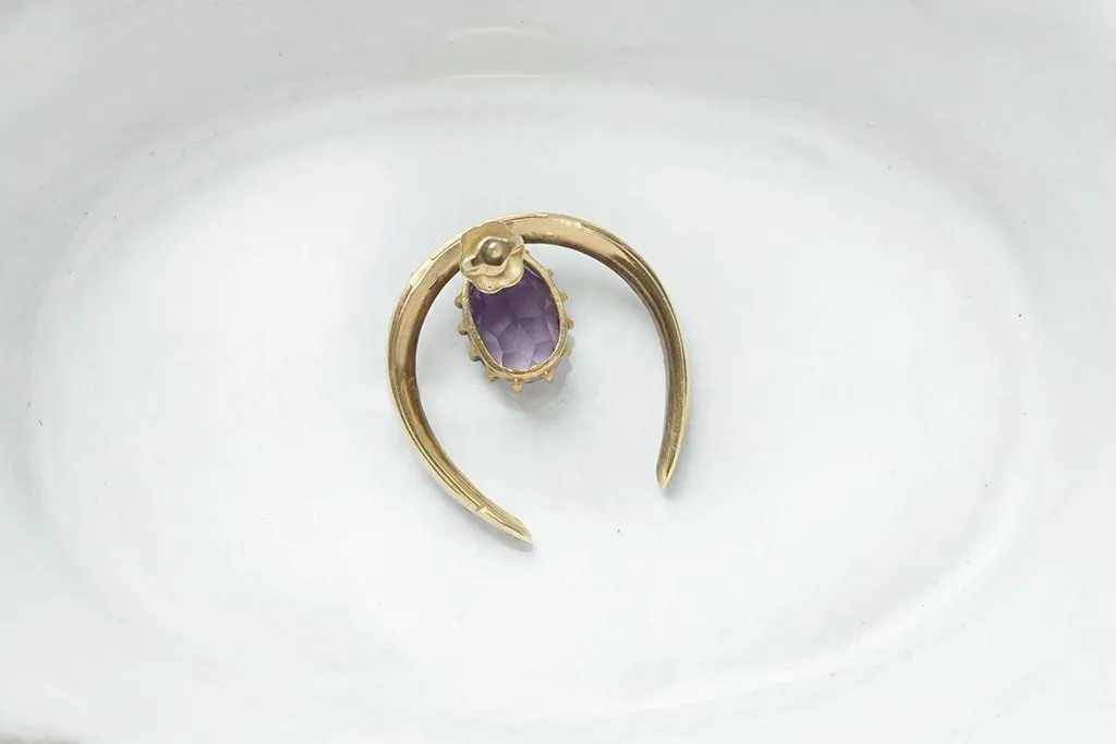 Large Victorian Pearl Horseshoe & Amethyst Single Stud Earring