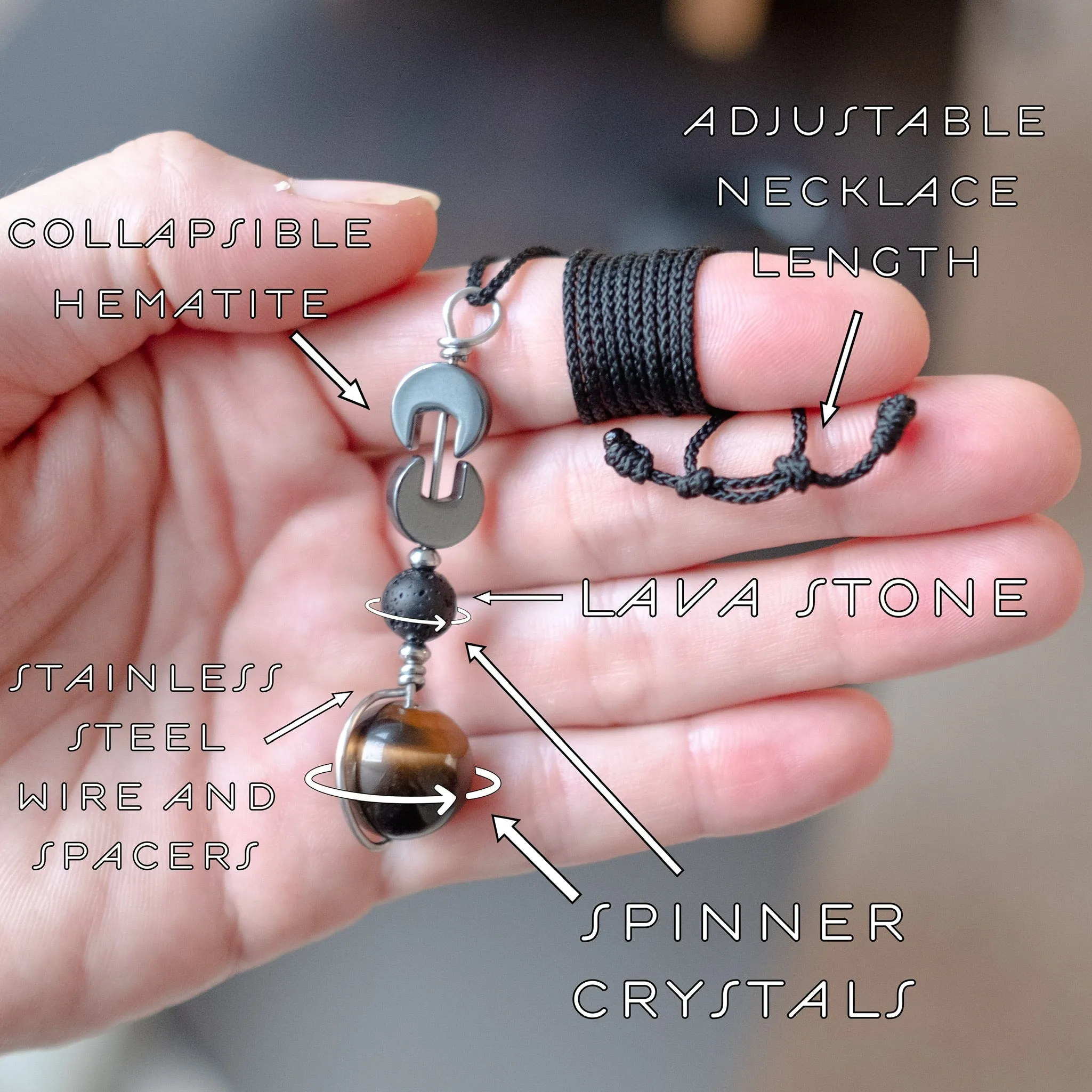 Lava Stone Diffuser Tactile Necklace | Aromatherapy Crystal Fidget Necklace