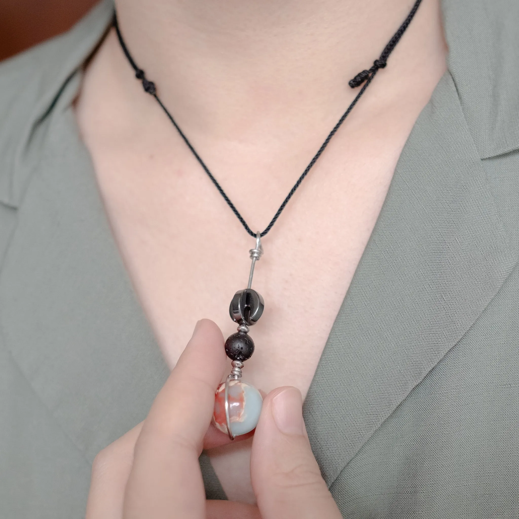 Lava Stone Diffuser Tactile Necklace | Aromatherapy Crystal Fidget Necklace