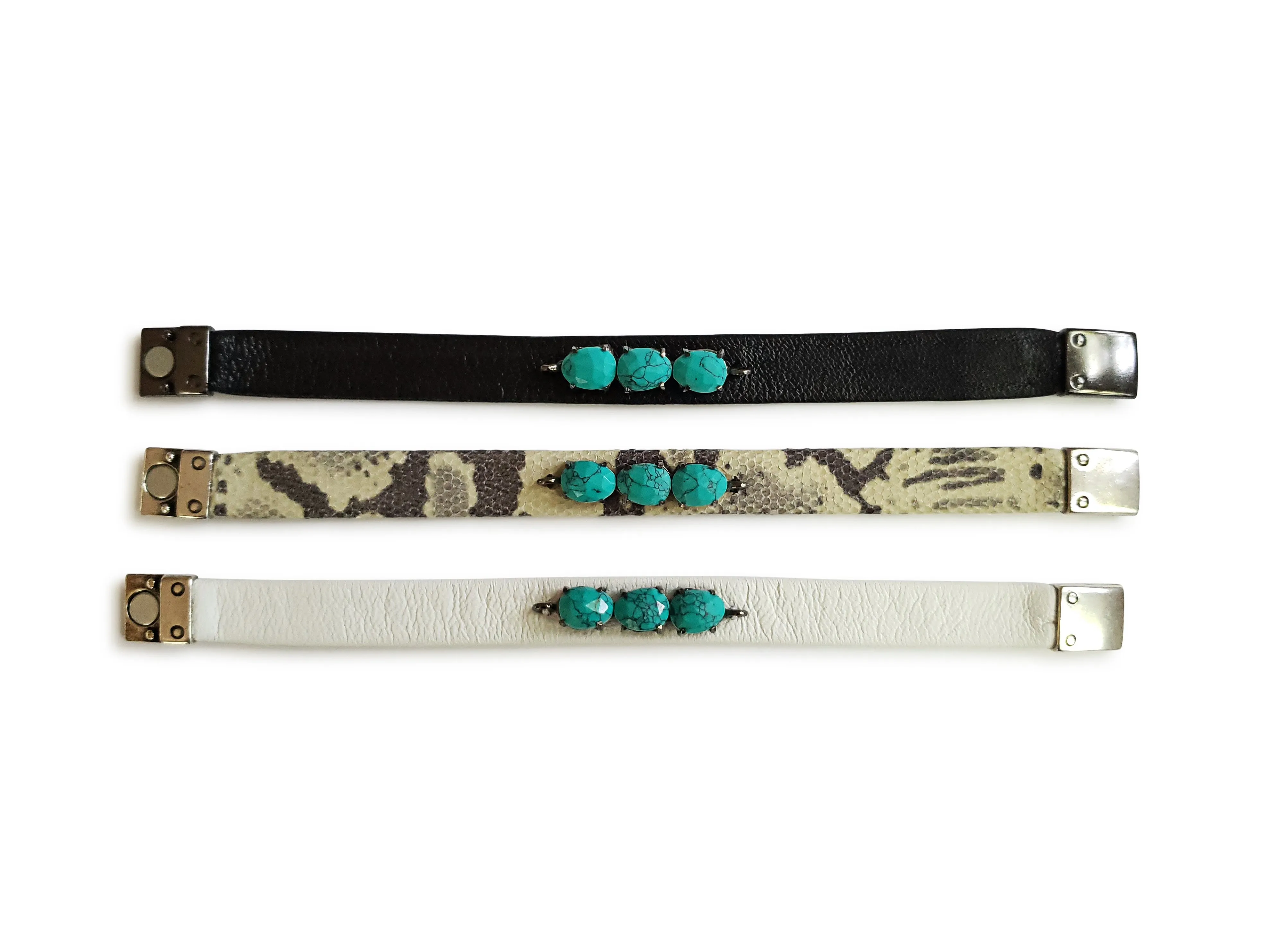 Leather Turquoise Bar Bracelet