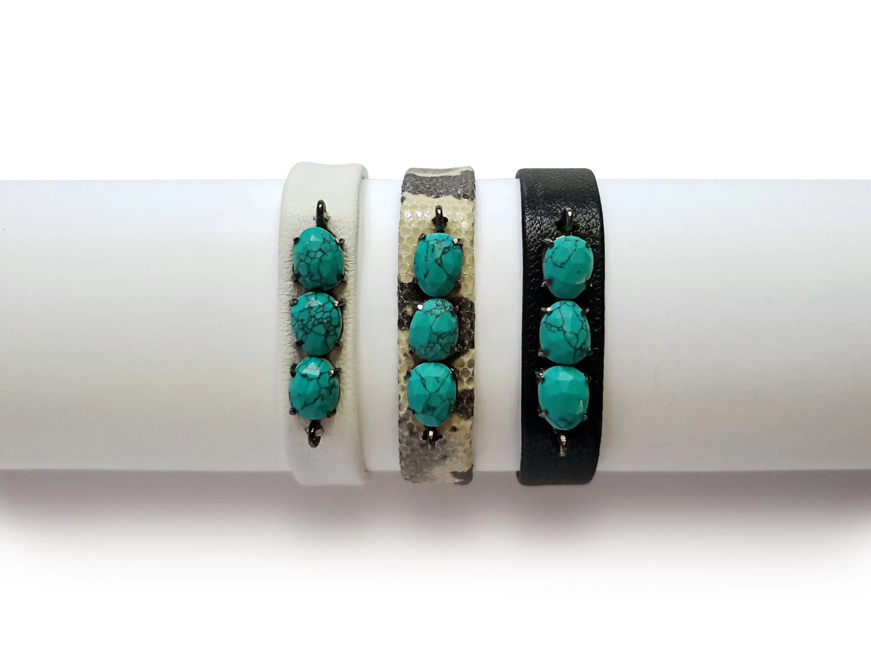 Leather Turquoise Bar Bracelet