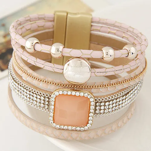 LEMOER Boho Women Fashion Gem Rhinestone Magnetic Leather Bracelets&Bangle Bohemian Handmade Wristband jewelry pulseira feminina