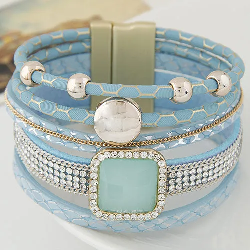 LEMOER Boho Women Fashion Gem Rhinestone Magnetic Leather Bracelets&Bangle Bohemian Handmade Wristband jewelry pulseira feminina