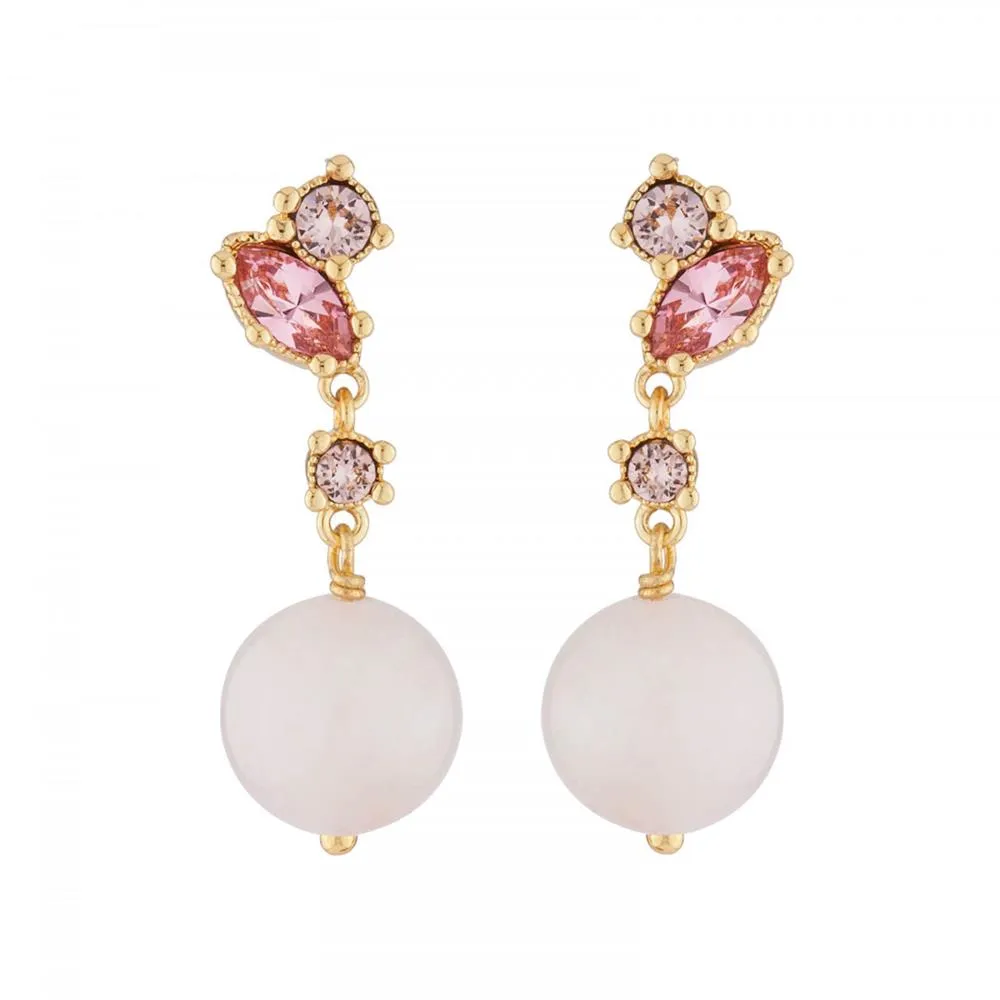 Les Nereides Dangling Stud Earrings With Quartz Pearl And Pink Rhinestone