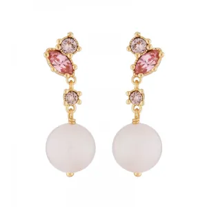 Les Nereides Dangling Stud Earrings With Quartz Pearl And Pink Rhinestone