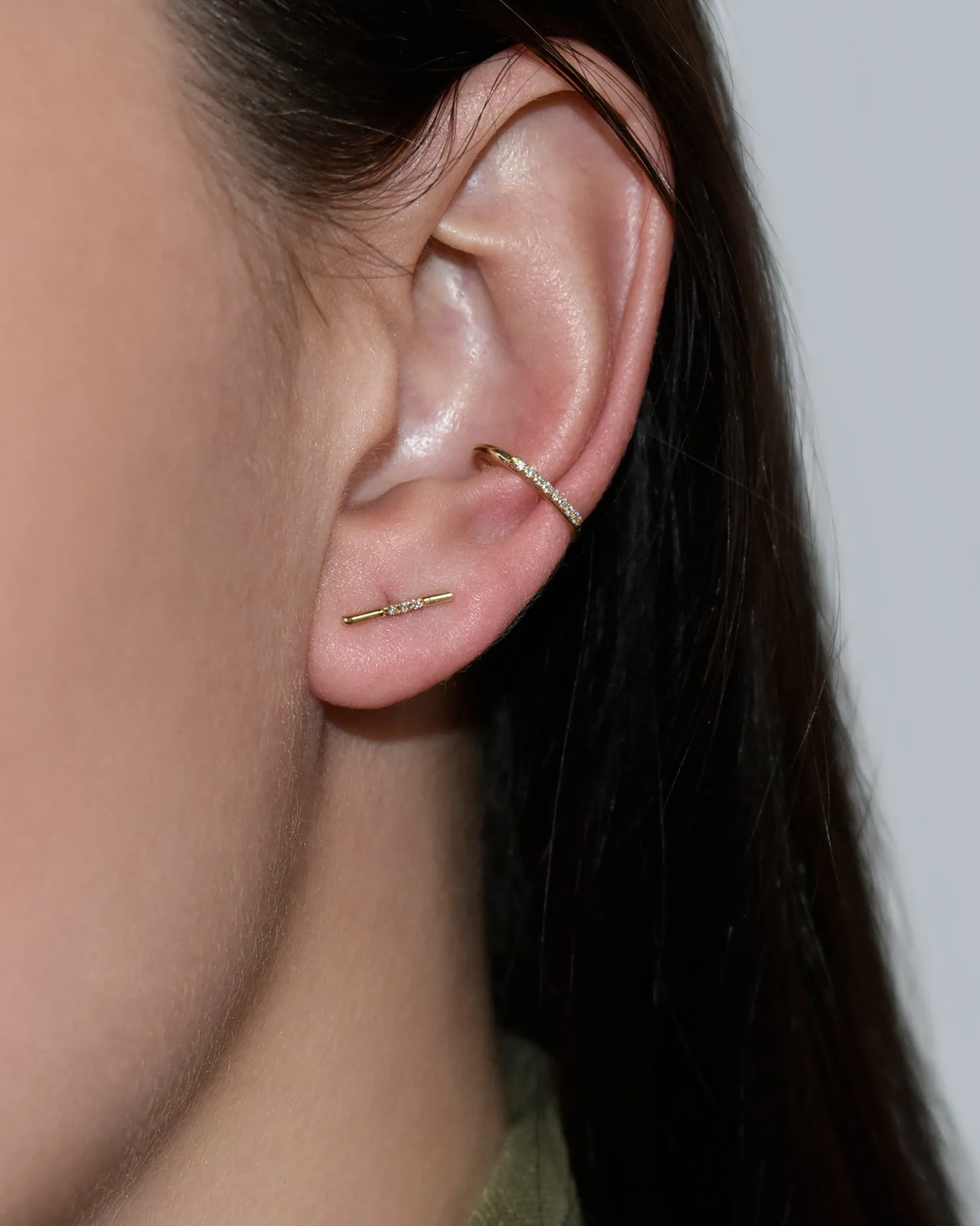 Leveled Diamond Bar Stud Earring