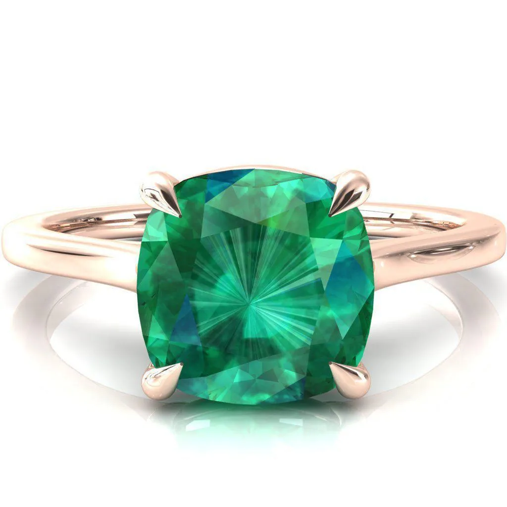 Lizzy Cushion Emerald 4 Claw Prong Cathedral Engagement Ring