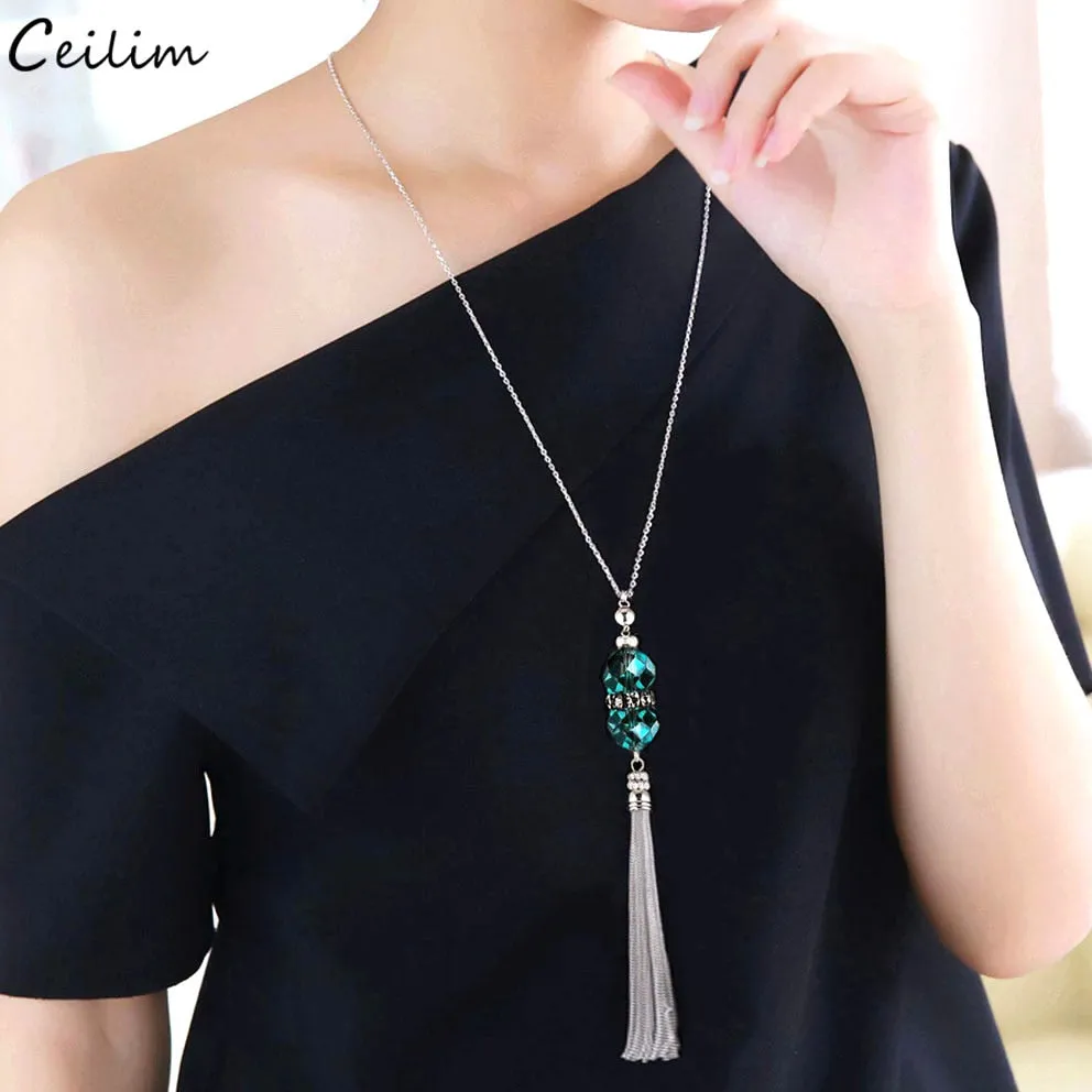 Long Crystal Bead Necklace