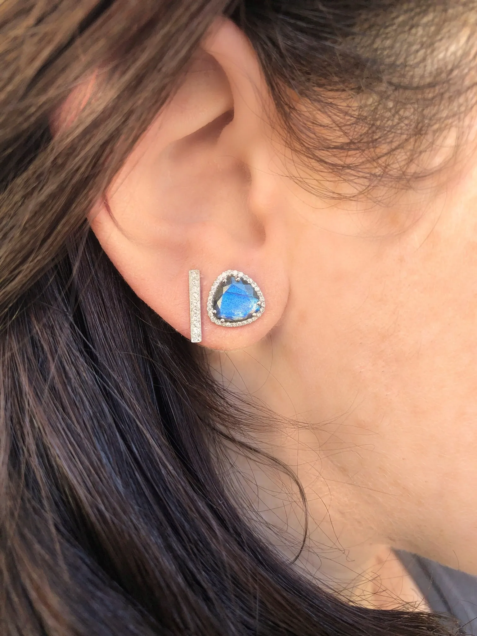 Long Diamond Bar Stud Earring