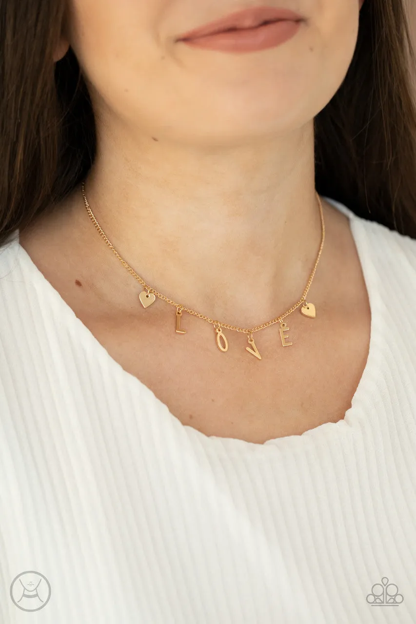 Love Conquers All Gold Paparazzi Choker Necklace