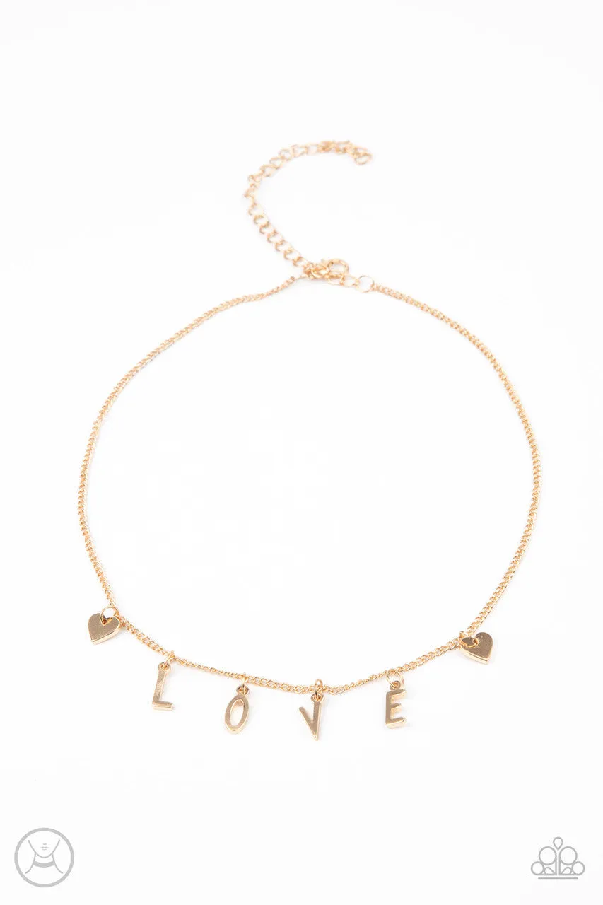 Love Conquers All Gold Paparazzi Choker Necklace