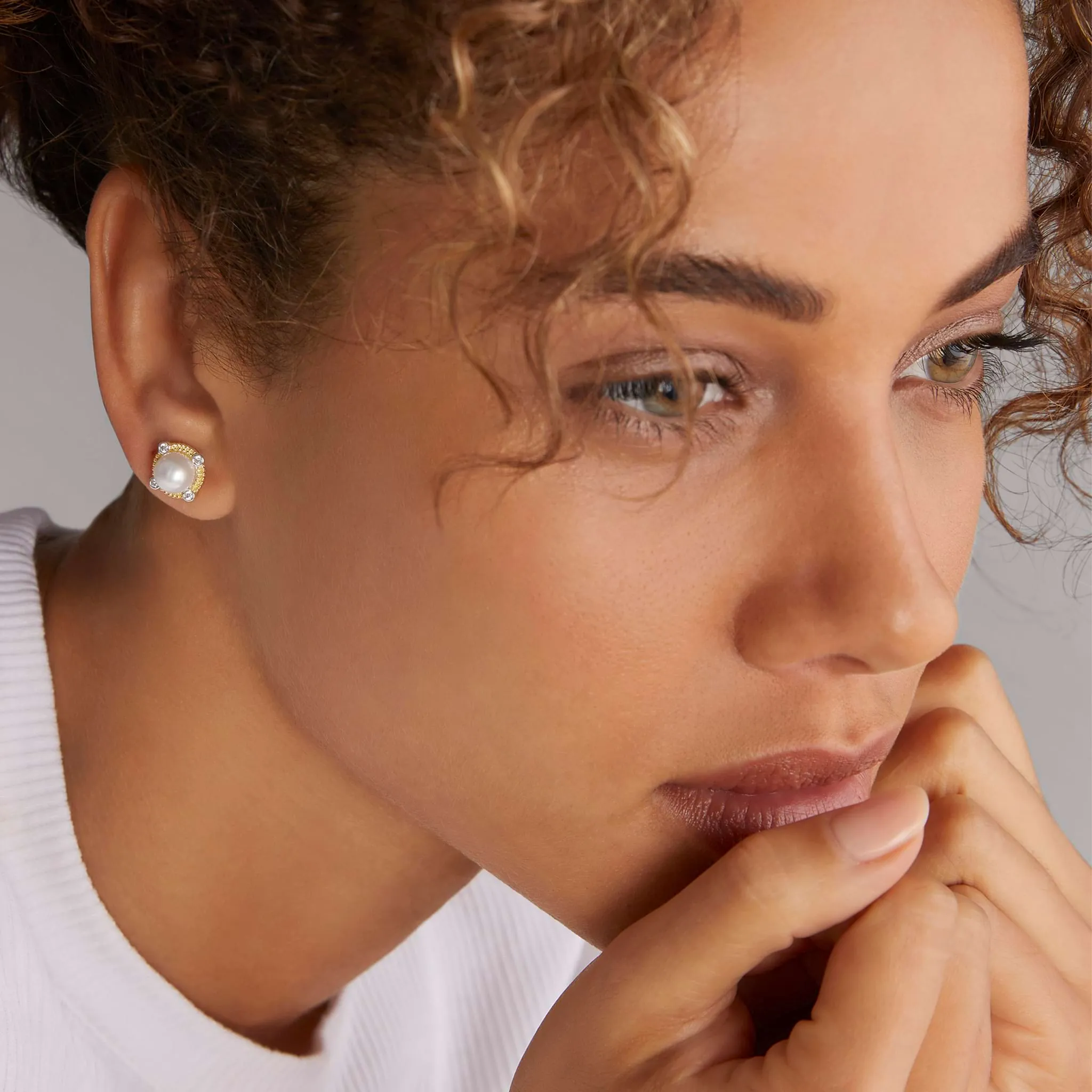 Luna Pearl Diamond Stud Earrings