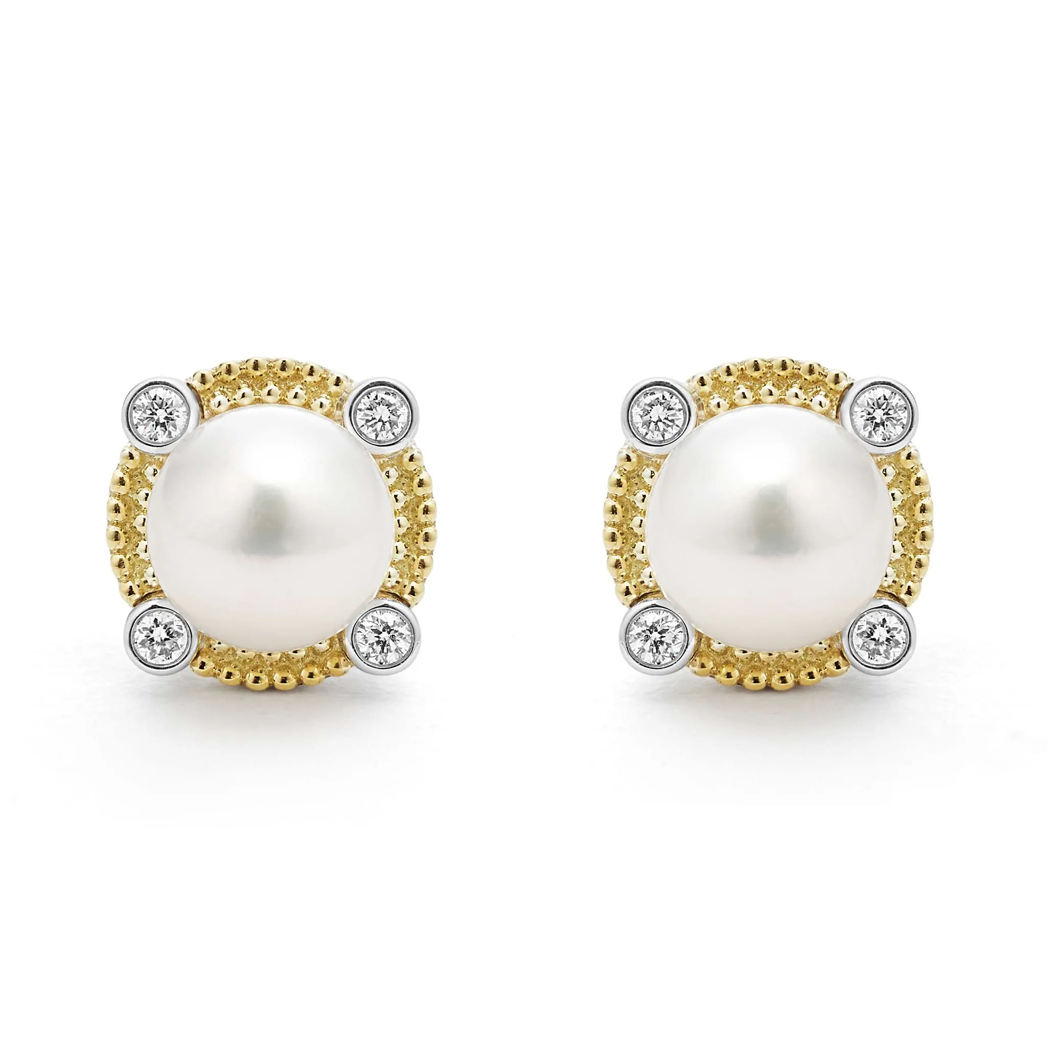 Luna Pearl Diamond Stud Earrings