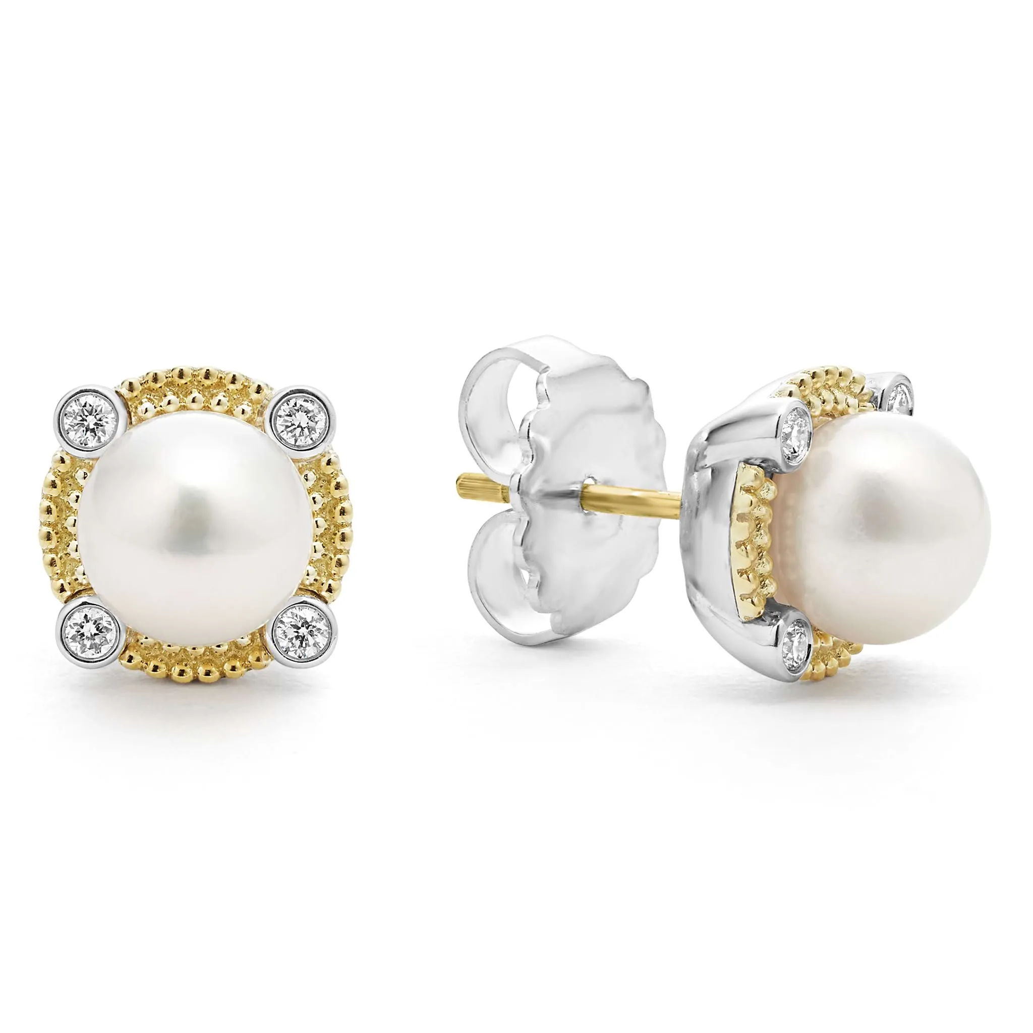 Luna Pearl Diamond Stud Earrings
