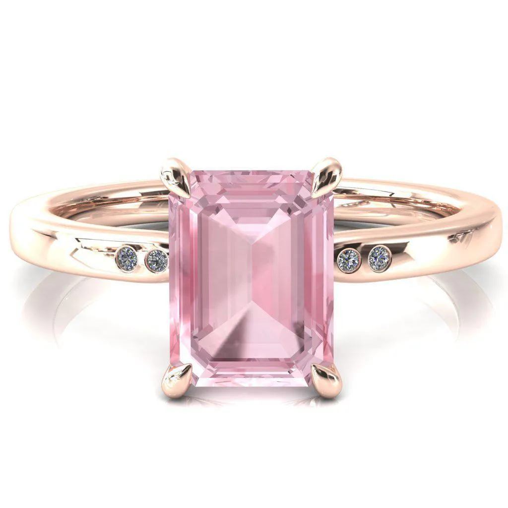 Maise Emerald Pink Sapphire 4 Prong Diamond Accent Engagement Ring