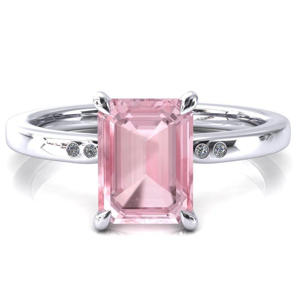 Maise Emerald Pink Sapphire 4 Prong Diamond Accent Engagement Ring