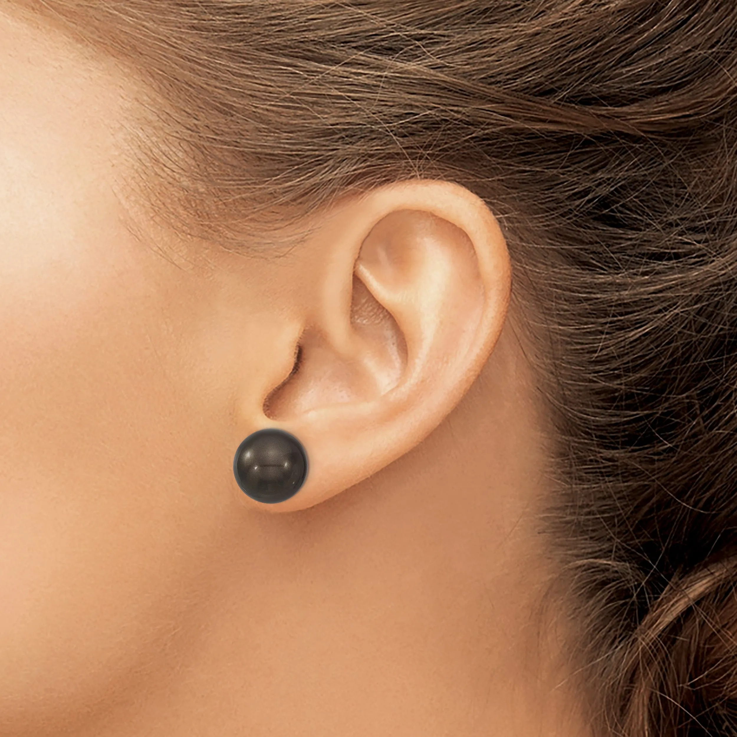 Majestik Round Black Pearl Stud Earrings