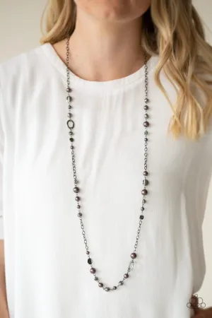 Make an Appearance - Black - Gunmetal Pearl and Bead Paparazzi Long Necklace